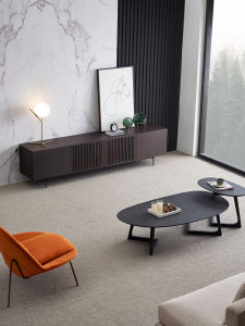 Italian Minimalist TV Cabinet Tea Table New Chinese Style Living Room 2021 New Combination Modern Light Luxury Walnut Advanced