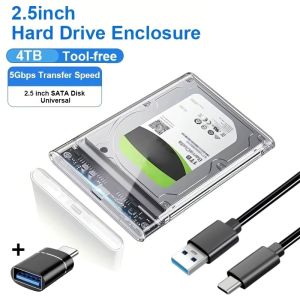 2.5" Hard Drive Enclosure Transparent Tool-Free External Storage Case Ultra-Fast 5Gbps for 7mm/9.5mm SATA HDD & SSD ABS Material