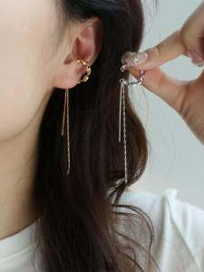 Tassel Chain Earring Single Piece Gold And Silver Color Simple Style Unique Match for Women Fresh out Alloy Plated Silver