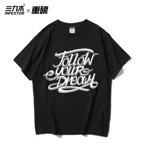 Follow U Dream Streetwear Hip Hop Mens Cotton Bboy Large Size Short Sleeve T-Shirt Casual Loose Fit Printed T-Shirt