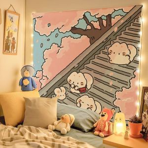 VIKAMA Warm Bear Healing Illustration Tapestry Polyester Không Dệt Phòng Ngủ Treo Tường Trang Trí Phòng Khách Chất Chống Bẩn