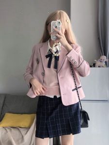 Korean Style Jk Uniform Pink Jacket Main Female Role Clothing Set College Style Korean System Style Spring Whole Set Womens Suit