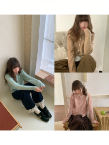 NIHAOKANONG | Áo Cardigan Knit Cổ Tròn Màu Đối Lập Vintage