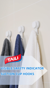 TAILI Upgraded Visible Safety Indicator Suction Cup Hook 4 Pack Damage-Free Hanging Glass Shower Wall Hook for Towel Loofah Bathrobe Clothes Easy to Install Rust Resistant Reusable