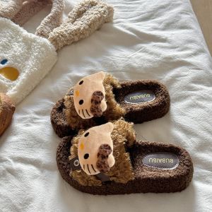 Dép Bông Hình Mèo KT Dễ Thương Cho Nữ Dép Đi Trong Nhà Mùa Thu Đông Chống Trượt Không Hôi Dép Cotton Cho Nữ Dép Thường Ngày