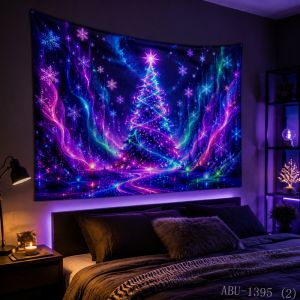 VIKAMA Neon Purple Blue Tree Reindeer Gift Crystal Mountain Snowflake Christmas Tapestry Bedroom Living Room Dorm Home Decor