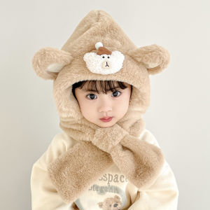 Thickened Plush Childrens Hat Scarf Set Boys Girls Baby Winter Neck Warmer One Piece Cute Two Pieces Outdoor Casual Hat