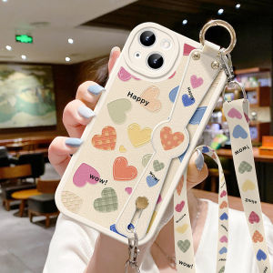 iPhone 14 13 15 12 11 pro Max XR XS Soft Silicone Protective Phone Case with Lanyard Womens Style Heart Design Anti-Fall