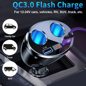 (Ship from Malaysia) Quick 3.1A USB Car Charger With Volt Meter Dual USB Car Lighter Socket Splitter Plug LED Car Charger Adapter 90W Detection For Huawei Xiaomi Apple Samsung MP3 DVR