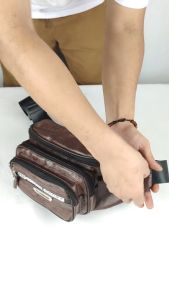 TAS SELEMPANG PRIA KULIT PU POLO AMSTAR WAIST BAG TAS PINGGANG WATERPROOF