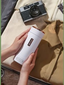 Portable Mini Electric Heating Cup Travel Water Bottle Health Preservation Stainless Steel Double Layer Insulated Tea Pot