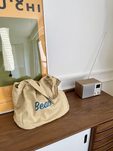 Lazy Letters Canvas Bag Japanese Style Printing Large Capacity Pure Cotton Tote Bag Minimalist Class Schoolbag Work Clothing Computer Bag