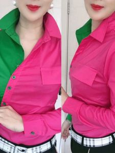 เสื้อเชิ้ตผ้าชีฟองแขนยาวหรูหราสำหรับผู้หญิง เสื้อเชิ้ตทรงตรงปกโปโลป้องกันรังสียูวีสำหรับฤดูใบไม้ร่วงปี 2024