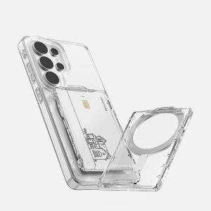 360 Rotating Ring Stand Magsafe PC Clear Wallet Slot Card Holder Multi-Functional Magnetic PC Card Bag for iPhone for Samsung