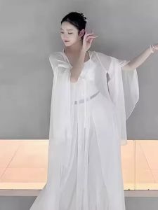 Classical Dance Costume Ethereal White Tulle Dress Large Skirt Dance Practice Suit Performance Outfit Womens Tang Dynasty Style