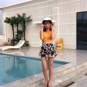 223Luoke Swimsuit Free Shopping Two ways 3psc to wear red and yellow split skirt pants swimwear ins swimming suit women In stock