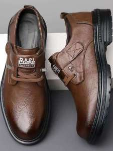 Shenglaid Mens Pilot Casual Shoes Soft Bottom Anti-slip Large Head Work Shoes British Style Business Leather Shoes