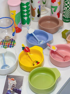 Funlife Living Hall Ins Style Color Matte Single Handle Bowl Good-looking Fruit Salad Bowl Breakfast Bowl Soup Bowl