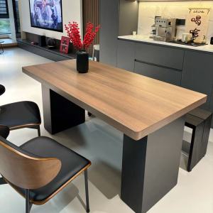 Modern Home Use Wabi-Sabi Style Thickened Rectangular Walnut Colored Rock Plate Dining Table And Chair Set Vintage Aesthetic