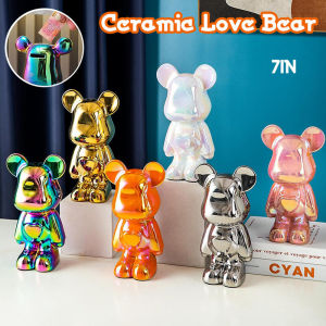 Ceramic Cartoon Love Bear Figurine Toy Love Bear Toy Small Piggy Bank Wine Cabinet Desktop Home Decoration