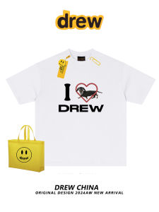 เสื้อยืดแขนสั้นหลวมสไตล์อเมริกัน Drew สำหรับผู้ชายและผู้หญิง ทรงหลวมสบาย ๆ สำหรับฤดูร้อน ลายหมาสุนัขแฮนด์เมด แฟชั่นลำลอง