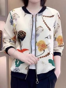 Fashionable Mommy Style Long Sleeve Open Cardigan Outerwear Loose Fit Baseball Jacket Womens Polyester Rayon Spring New Arrival