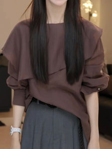 Shalldoer | Plus Size French Style Round Neck Loose Leaf Shirt Women Early Autumn New Lightweight Sun Protection Lazy Slimming Top Trendy