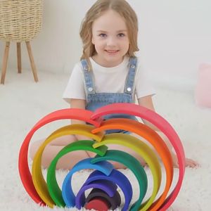ELEVEN 2 Colourful Natural World Small and Large Wooden Rainbow Building Montessori Educational Toy