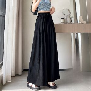 LINGQIYIBAN | กางเกงขายาวทรงหลวมเอวสูงสำหรับผู้หญิงในช่วงฤดูร้อนปี 2025 กางเกงขายาวทรงหลวมผ้าไหมน้ำแข็งสไตล์ลำลอง ทรงหลวม ทรงหลวม