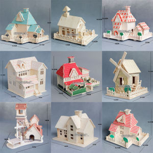 Educational Wooden 3D Puzzle Building Model Toy for Children Handmade Assembly Small House Architecture Model Wooden Blocks