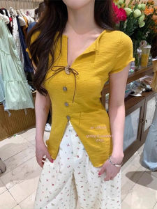 Áo Thun Nữ Tay Ngắn Ôm Vừa Vặn Cổ Chữ V Thiết Kế Kiểu Pháp Mùa Hè Áo Sơ Mi Cổ Chữ V Thanh Lịch Thời Trang Có Dây Thắt Lưng Tay Lửng Tay Ngắn