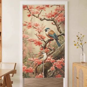 VIKAMA Hoa Sakura Chim Nhật Bản Noren Màn Mực Phương Đông Phong Cảnh Trang Trí Cửa Vách Ngăn Vintage Trang Trí Nhà 1 Bảng Điều Khiển