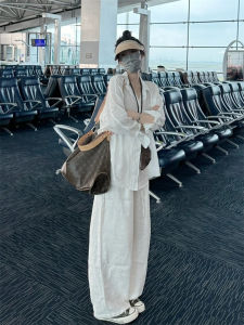 Extended Length Cotton Linen Set for Taller Women Casual Loose Fit Autumn Shirt And Pants Outfit Simple Stylish Trendy