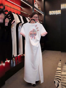 White New Chinese Style round Neck Dress Summer 2025 High End Elegant Beautiful Womens Clothing High Waist Bodycon Skirt