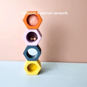Learning Time Sensory Prisms Movement Series - Mainan Bayi 4 buah Kayu Sensorik Usia 6-18 Bulan