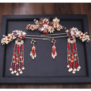 Wedding Headwear Chinese Ancient Style Accessory Set Earrings Simple Grand Luxury Show Heel Clothing Ceremony Accessories