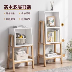 Simple Wooden Corner Bookshelf Integrated Floor Standing Living Room TV Cabinet Storage Rack Rectangular Modern Minimalist Style