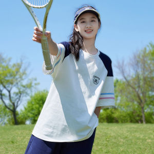 เสื้อยืดคอกลมแขนสั้นผ้าฝ้ายสำหรับเด็กผู้หญิง ทรงหลวมสบาย ๆ สำหรับฤดูร้อน เสื้อผ้าทำงานลำลอง แฟชั่นฤดูร้อน