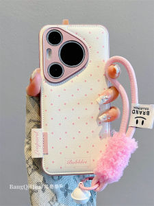 Huawei Pura70 Pro+ New Phone Case Korean Style Simple Polka Dot Autumn Winter Leather Texture Mate70/60 pro Plush Lanyard Mate40/50 pro Anti-Fall Womens Model