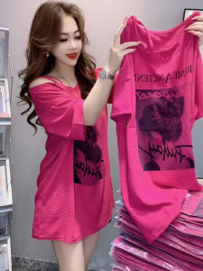 Fashionable Loose Slimming Short Sleeve T-Shirt Womens Elegant Design Shoulder Bared Casual Style Top Trendy Summer New Arrival