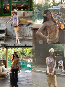 Design Yellow Check Backless Vest Summer