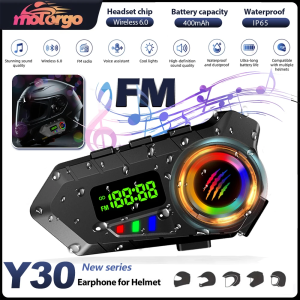 Motorcycle Helmet Headset Bluetooth 6.0 FM Radio Waterproof LCD Display Communication System for Motorbike Riders