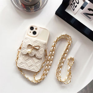 Bows Card Holder for iPhone 15Promax Apple 16 Phone Case 13pro Strap 12 Crossbody 14 Lanyard XR/Xsmax Soft Cover 7P Niche Style 8plus Fancy 6 Classic Style