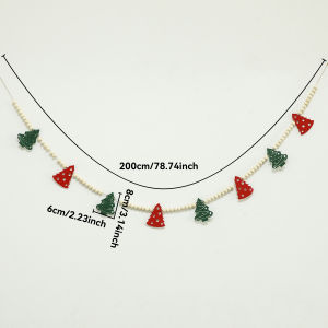 Cute Christmas Tree Felt Garland with Wood Beads Red & Green Tree Hanging Ornaments Festive Fireplace & Home Party Decor Gift