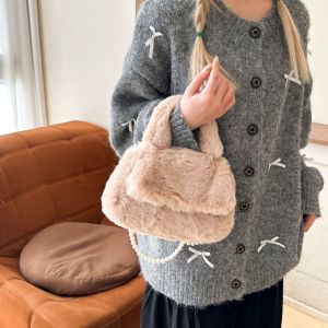 Fall Winter Plush Handbag 2025 New Style Pearl Chain Single Shoulder Crossbody Bag Trendy Fur Womens Bag Soft PU Leather