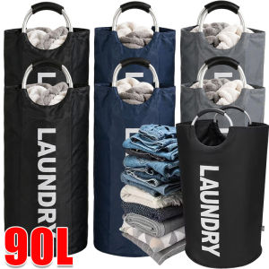 90L Large Laundry Basket / Oxford Fabric Waterproof Laundry Bag / Foldable Washing Bin with Handle / Dirty Clothes Hamper Storage Bag