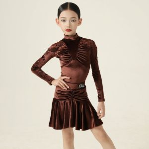 Girls Velvet Latin Dance Dress Kids Modern Ballroom Salsa Tango Practice Stage Performance Costume Performance Dancewear Zym