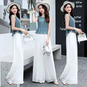 White Flowing Chiffon Wide Leg Pants Spring Summer New Style Thin Loose High Waist Long Trousers for Women Elegant Slimming