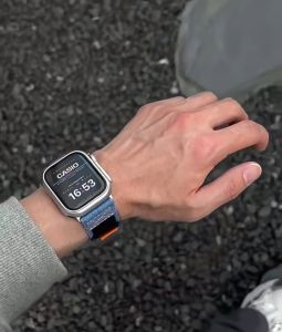 สายผ้ายีน sping สายนาฬิกา smart watch ไนลอนสําหรับ Watch 11 10 9 8 ultra 7 6 5 4 3 2 1 41/44/45/40/46mm สายสําหรับแอปเปิ้ลวอช AA