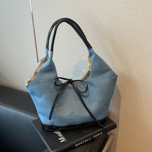 Trendy Canvas Tote Bag Women 2024 New Commuter Fashion Handbag Versatile Single Shoulder Armpit Bag Bucket Bag Korean Style